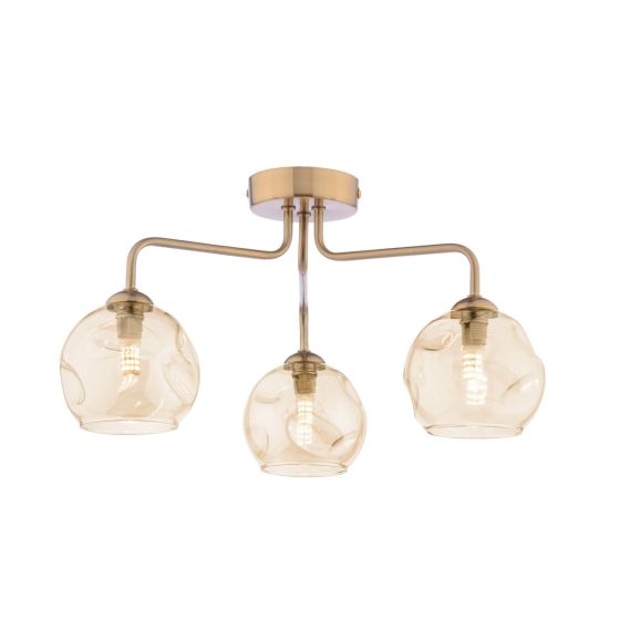 där lighting Feya 3 Light Semi-Flush Antique Bronze & Champagne Dimpled Glass