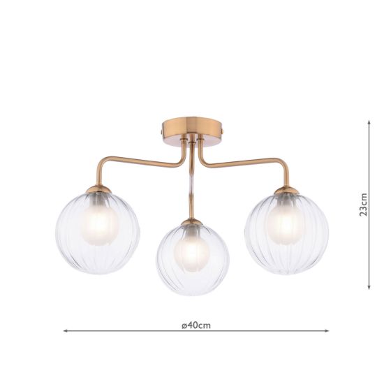 Där Lighting Feya 3 Light Semi-Flush Antique Bronze & Clear/Opal Glass