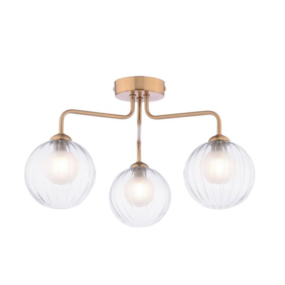där lighting Feya 3 Light Semi-Flush Antique Bronze & Clear/Opal Glass