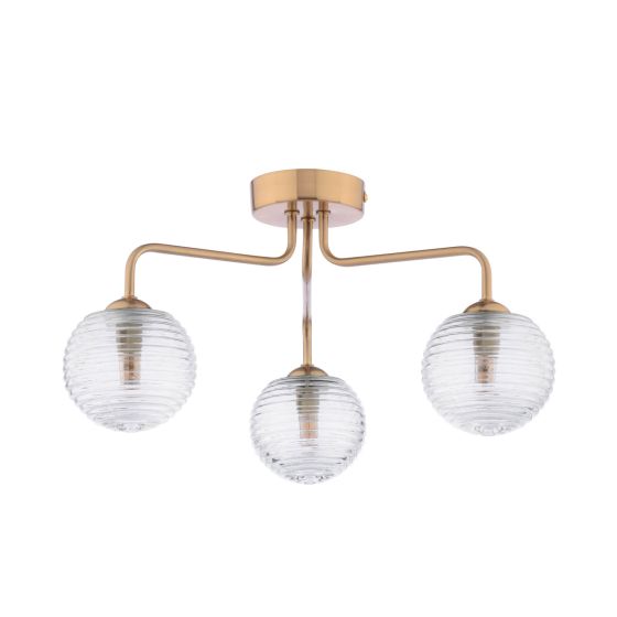 Där Lighting Feya 3 Light Semi-Flush Antique Bronze & Ribbed Glass