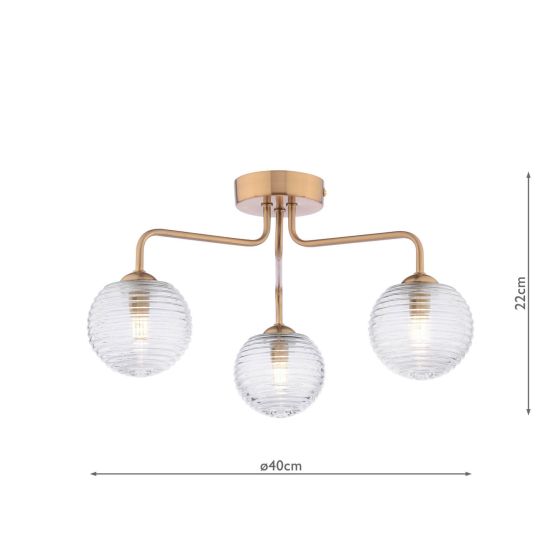 Där Lighting Feya 3 Light Semi-Flush Antique Bronze & Ribbed Glass