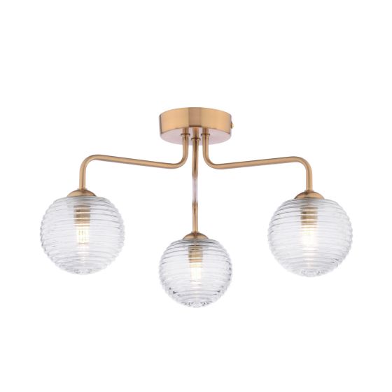 där lighting Feya 3 Light Semi-Flush Antique Bronze & Ribbed Glass