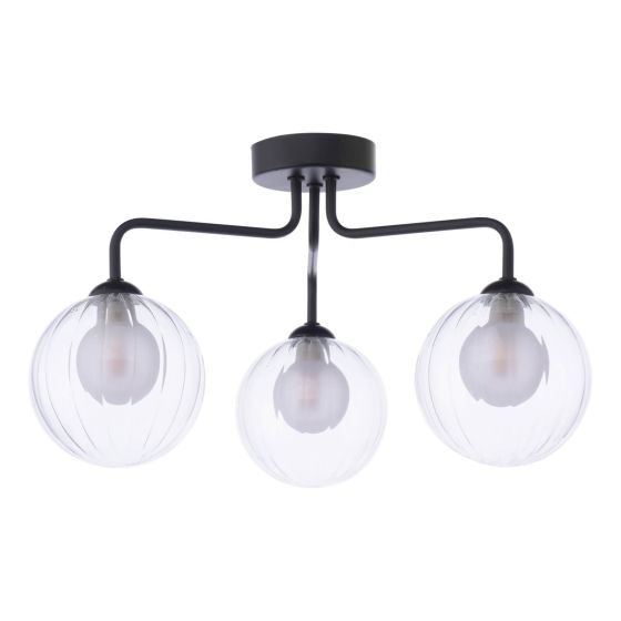Där Lighting Feya 3 Light Semi-Flush Matt Black & Clear/Opal Glass