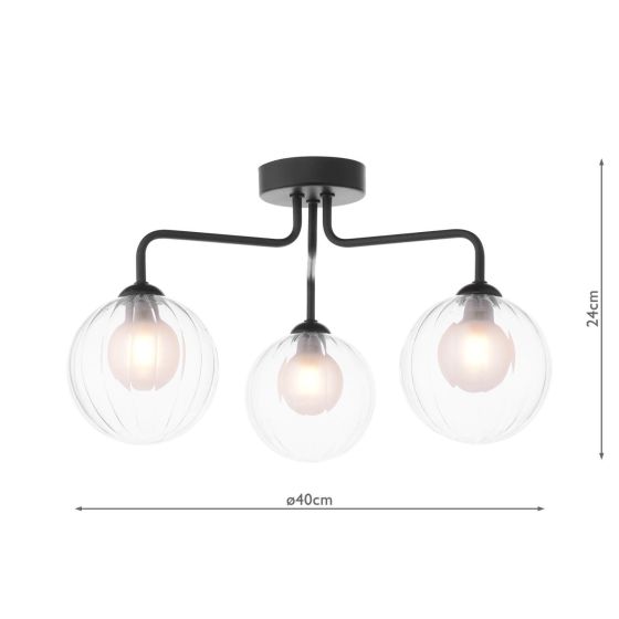 Där Lighting Feya 3 Light Semi-Flush Matt Black & Clear/Opal Glass