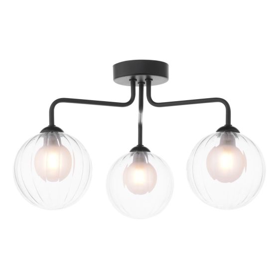 där lighting Feya 3 Light Semi-Flush Matt Black & Clear/Opal Glass