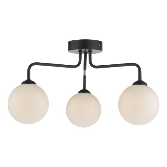 där lighting Feya 3 Light Semi Flush Matt Black Opal Glass