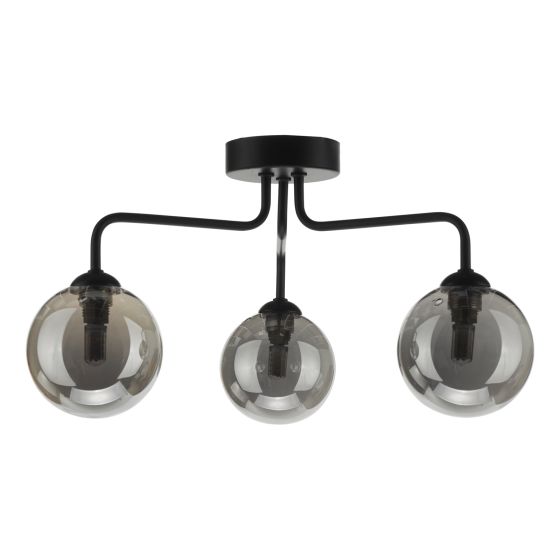 Där Lighting Feya 3 Light Semi Flush Matt Black Smoked Glass
