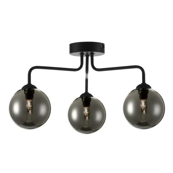 där lighting Feya 3 Light Semi Flush Matt Black Smoked Glass