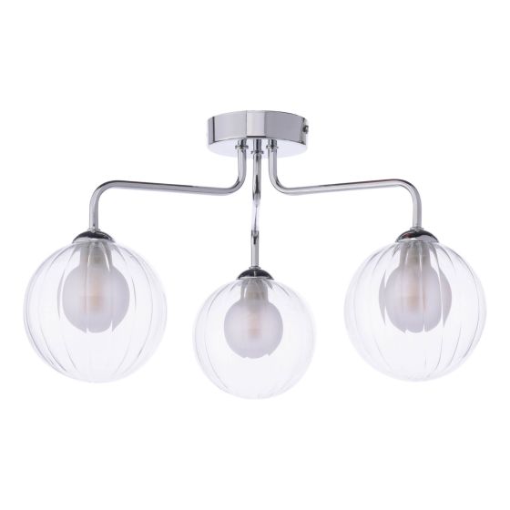 Där Lighting Feya 3 Light Semi-Flush Polished Chrome & Clear/Opal Glass