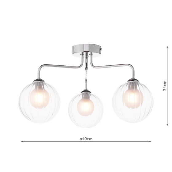 Där Lighting Feya 3 Light Semi-Flush Polished Chrome & Clear/Opal Glass