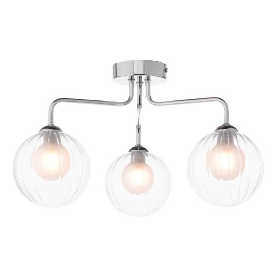där lighting Feya 3 Light Semi-Flush Polished Chrome & Clear/Opal Glass