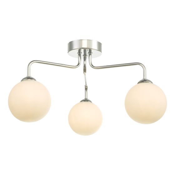 där lighting Feya 3 Light Semi Flush Polished Chrome Opal Glass