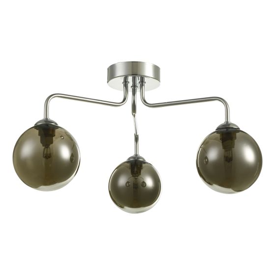 Där Lighting Feya 3 Light Semi Flush Polished Chrome Smoked Glass