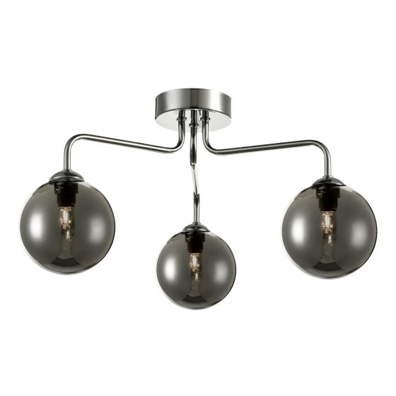där lighting Feya 3 Light Semi Flush Polished Chrome Smoked Glass