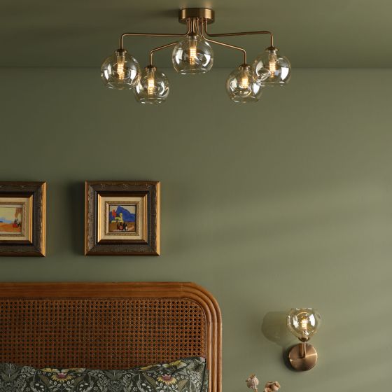 Där Lighting Feya 5 Light Semi-Flush Antique Bronze & Champagne Dimpled Glass