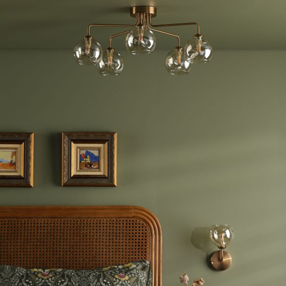 Där Lighting Feya 5 Light Semi-Flush Antique Bronze & Champagne Dimpled Glass