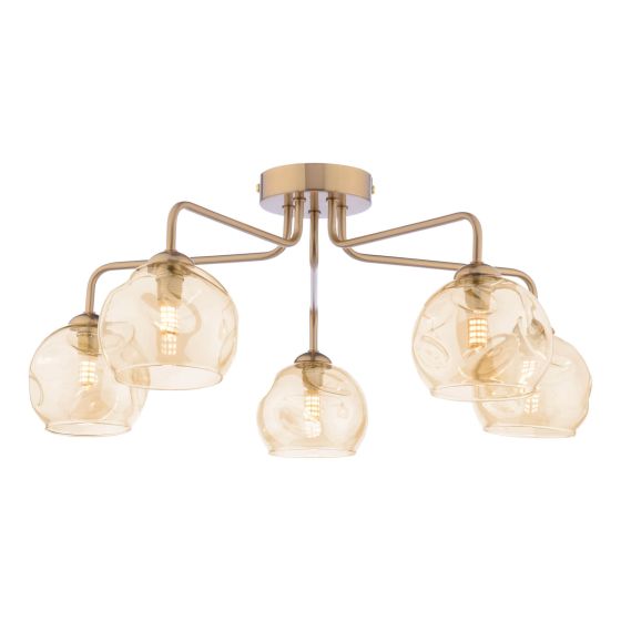 där lighting Feya 5 Light Semi-Flush Antique Bronze & Champagne Dimpled Glass