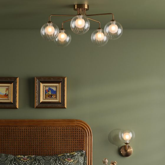 Där Lighting Feya 5 Light Semi-Flush Antique Bronze & Clear/Opal Glass