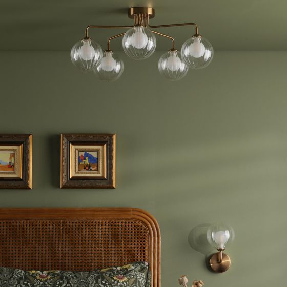 Där Lighting Feya 5 Light Semi-Flush Antique Bronze & Clear/Opal Glass