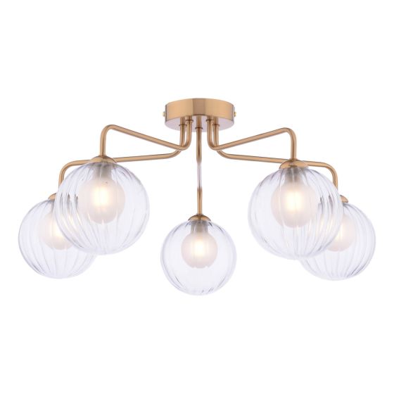 där lighting Feya 5 Light Semi-Flush Antique Bronze & Clear/Opal Glass