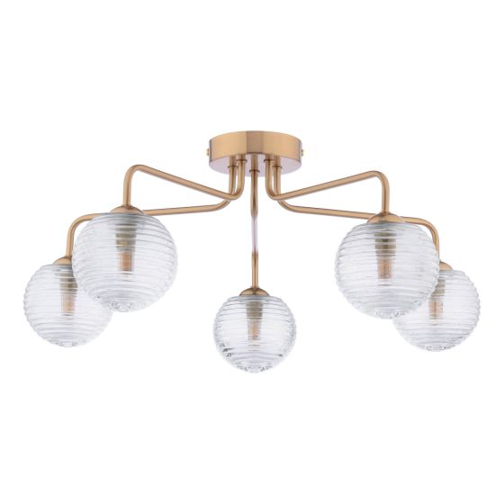 Där Lighting Feya 5 Light Semi-Flush Antique Bronze & Ribbed Glass