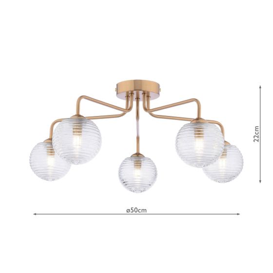 Där Lighting Feya 5 Light Semi-Flush Antique Bronze & Ribbed Glass