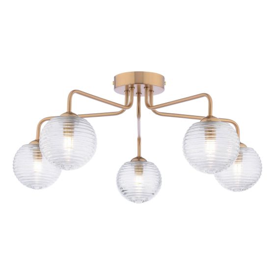 där lighting Feya 5 Light Semi-Flush Antique Bronze & Ribbed Glass