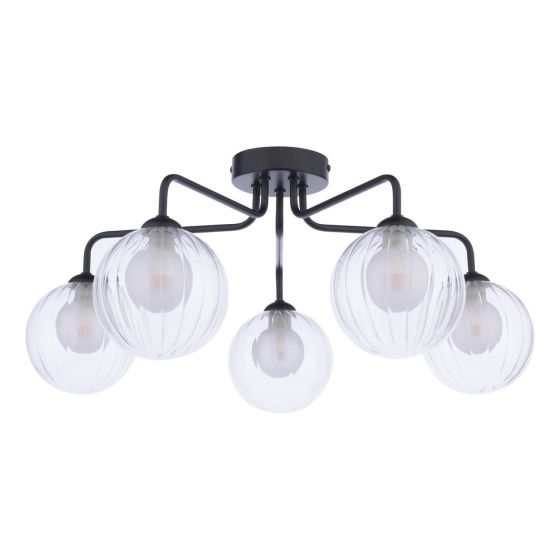 Där Lighting Feya 5 Light Semi-Flush Matt Black & Clear/Opal Glass