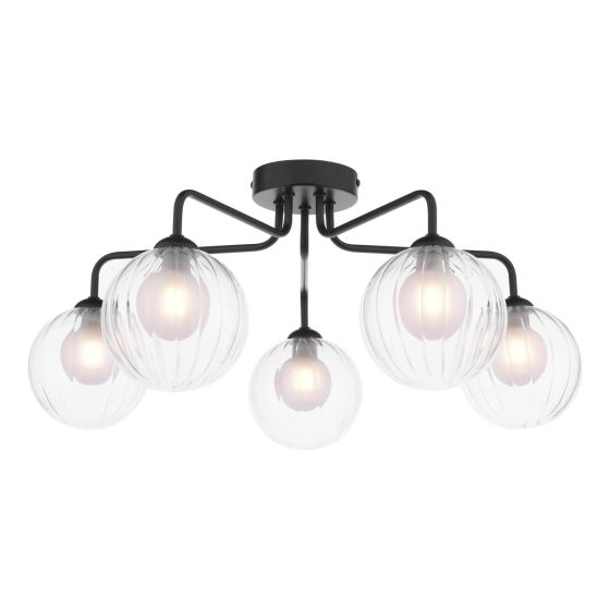 där lighting Feya 5 Light Semi-Flush Matt Black & Clear/Opal Glass