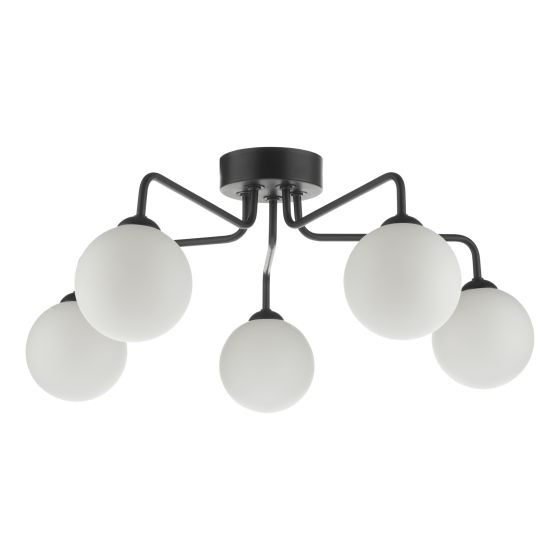 Där Lighting Feya 5 Light Semi Flush Matt Black Opal Glass
