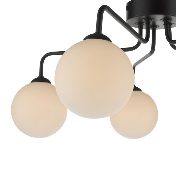 Där Lighting Feya 5 Light Semi Flush Matt Black Opal Glass