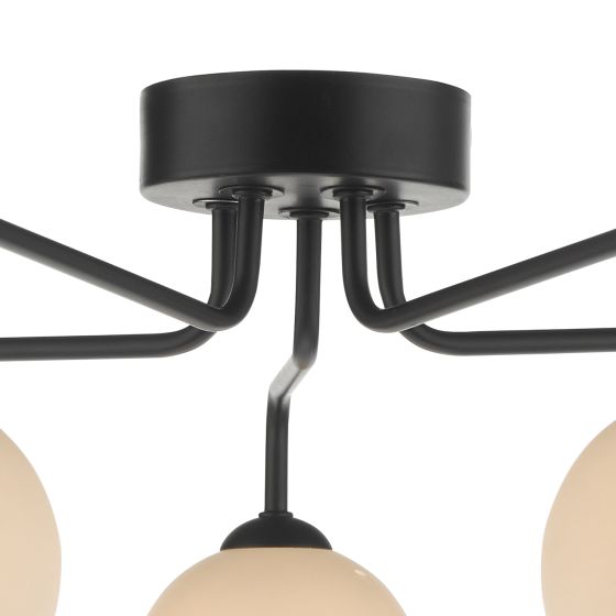 Där Lighting Feya 5 Light Semi Flush Matt Black Opal Glass