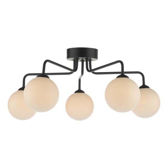 där lighting Feya 5 Light Semi Flush Matt Black Opal Glass