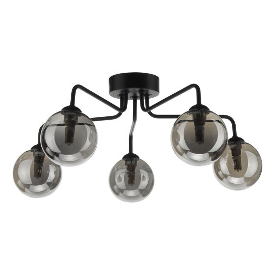 Där Lighting Feya 5 Light Semi Flush Matt Black Smoked Glass
