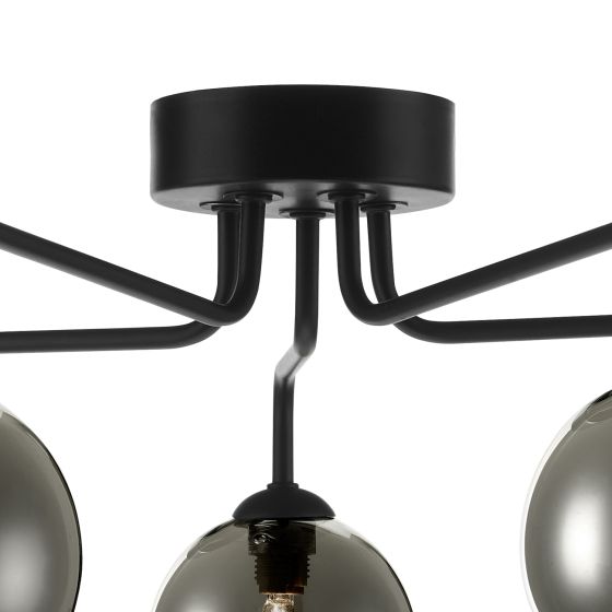 Där Lighting Feya 5 Light Semi Flush Matt Black Smoked Glass