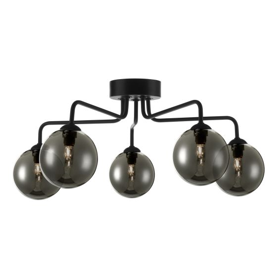 där lighting Feya 5 Light Semi Flush Matt Black Smoked Glass