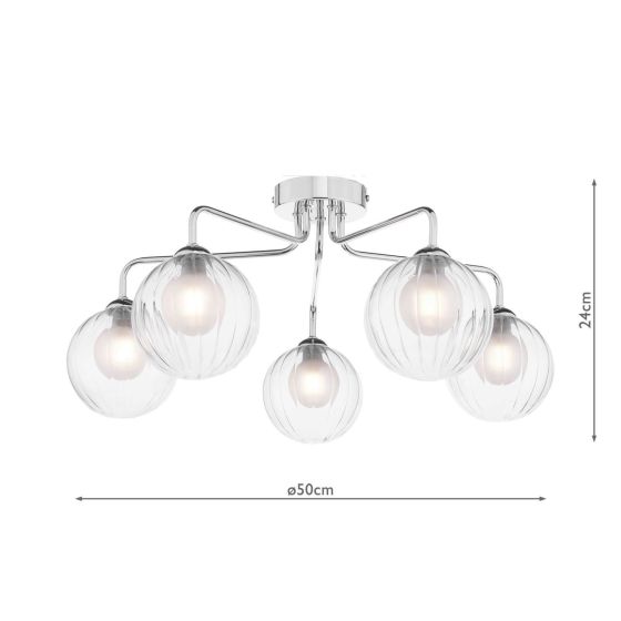 Där Lighting Feya 5 Light Semi-Flush Polished Chrome & Clear/Opal Glass