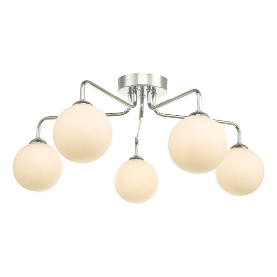 där lighting Feya 5 Light Semi Flush Polished Chrome Opal Glass