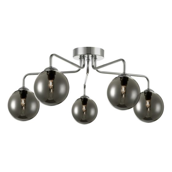 där lighting Feya 5 Light Semi Flush Polished Chrome Smoked Glass