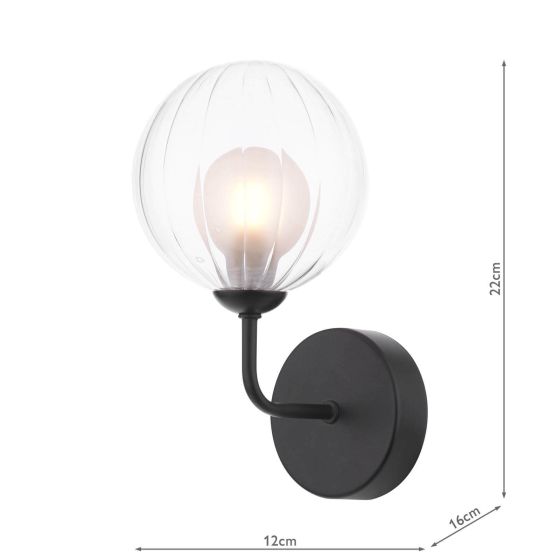 Där Lighting Feya Wall Light Matt Black & Clear/Opal Glass