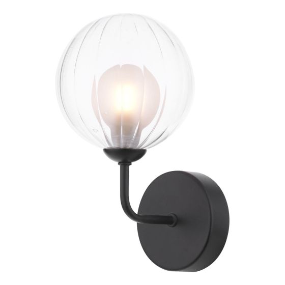 där lighting Feya Wall Light Matt Black & Clear/Opal Glass