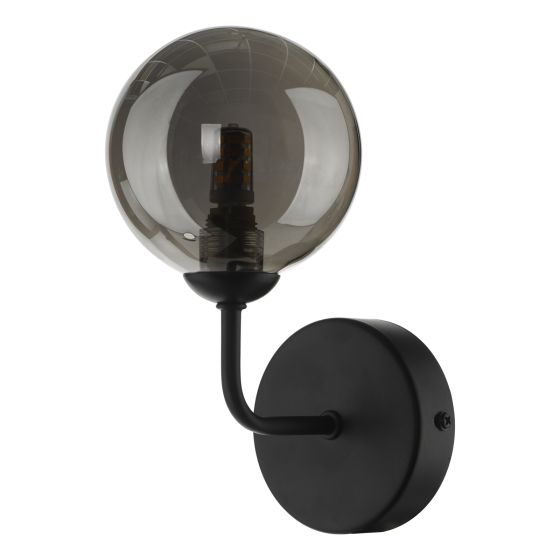 Där Lighting Feya Wall Light Matt Black Smoked Glass
