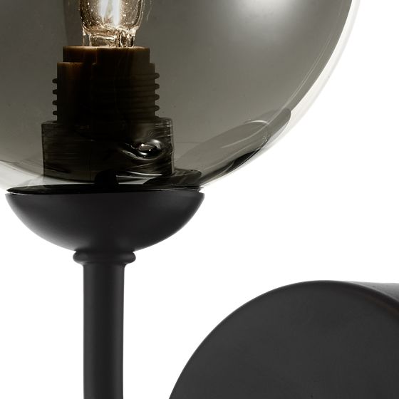 Där Lighting Feya Wall Light Matt Black Smoked Glass