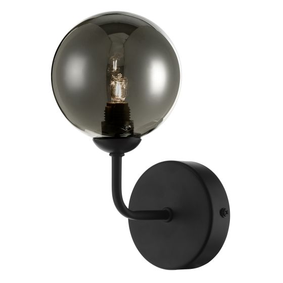 där lighting Feya Wall Light Matt Black Smoked Glass