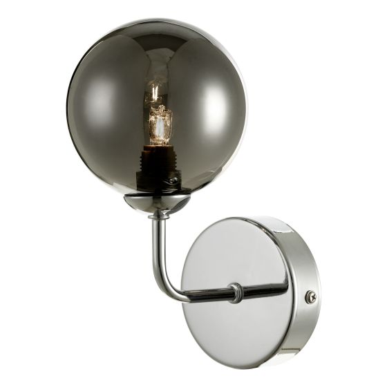 där lighting Feya Wall Light Polished Chrome Smoked Glass