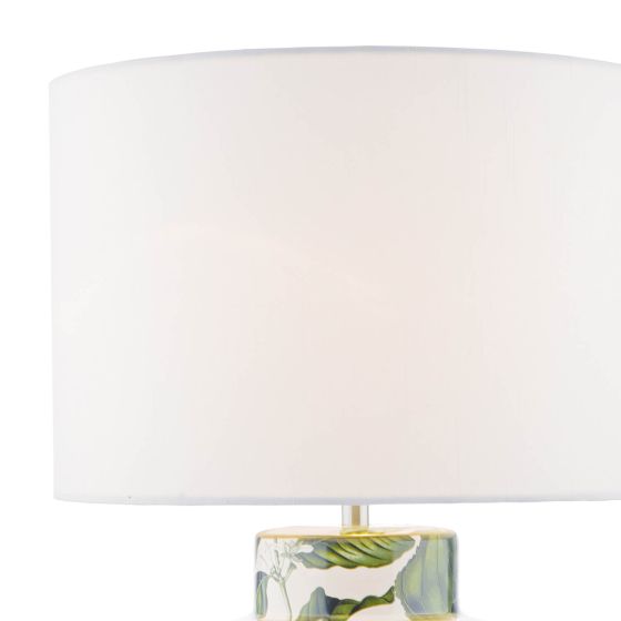 Där Lighting Filip Table Lamp Green Leaf Print With Shade
