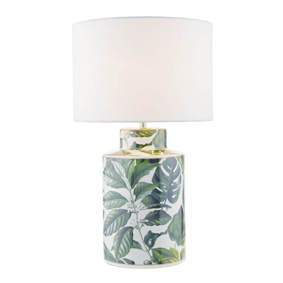 där lighting Filip Table Lamp Green Leaf Print With Shade