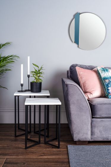 Där Lighting Fotini Nested Side Table White Marble Effect