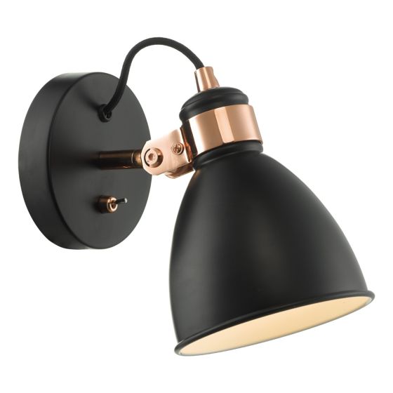 där lighting Frederick Single Wall Spotlight Black & Copper