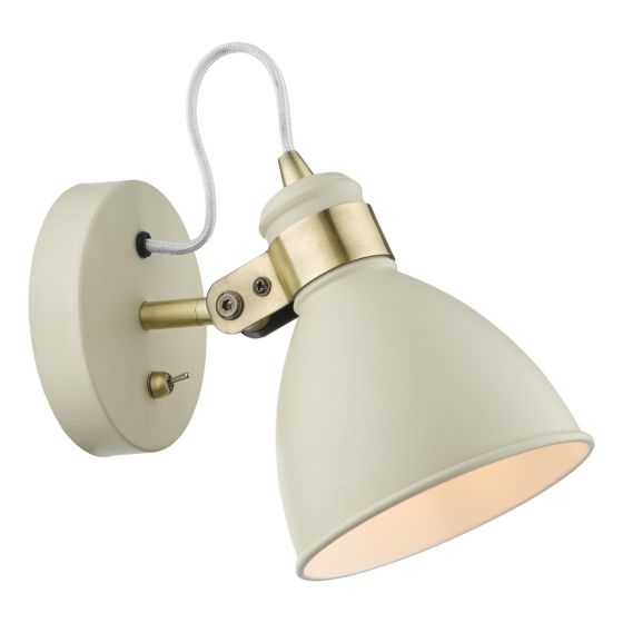 där lighting Frederick Single Wall Spotlight Cream Antique Brass